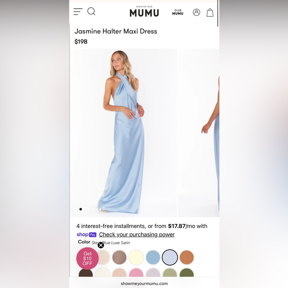 Show Me Your Mumu Jasmine Halter Maxi Dress - Steel Blue Luxe Satin XXS